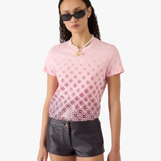 Auberginefärgad kortärmad T-shirt med gradientmonogram