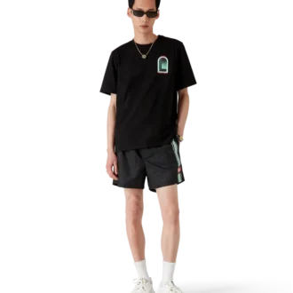 Badshorts med monogram och jacquardränder