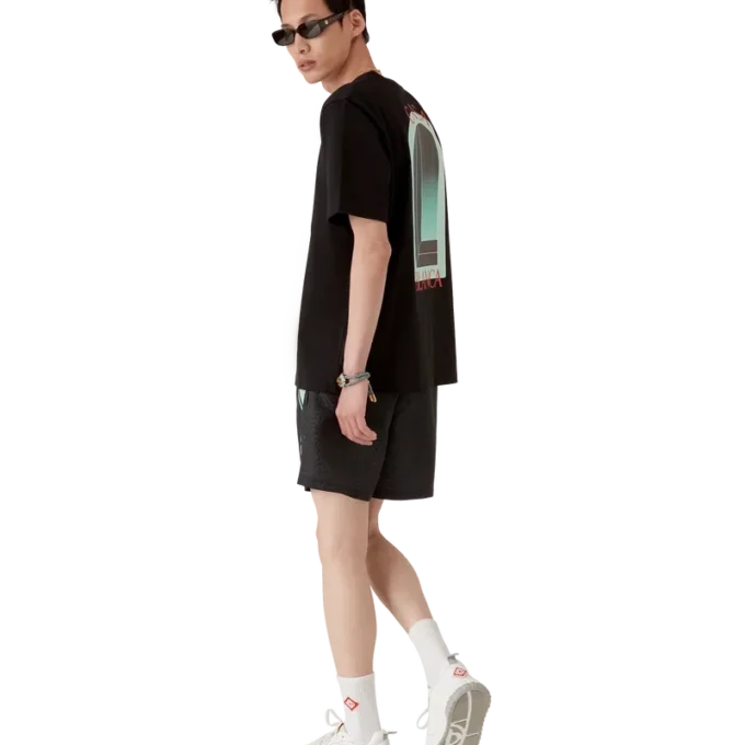 Badshorts med monogram och jacquardränder