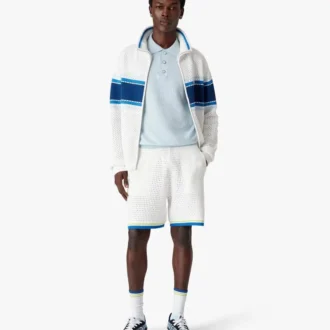 Blå kortärmad pikétröja med Pointelle-monogram