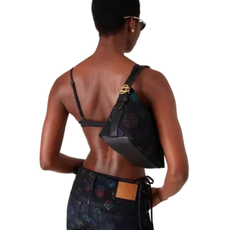 Blå läderväska med logotyp