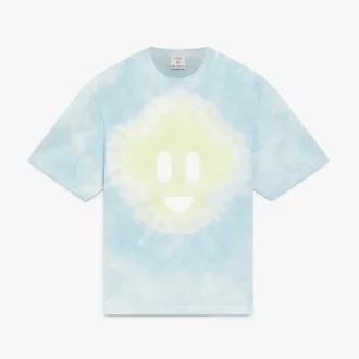 Blå tie-dye-oversized T-shirt med korta ärmar och CC Smile-tryck