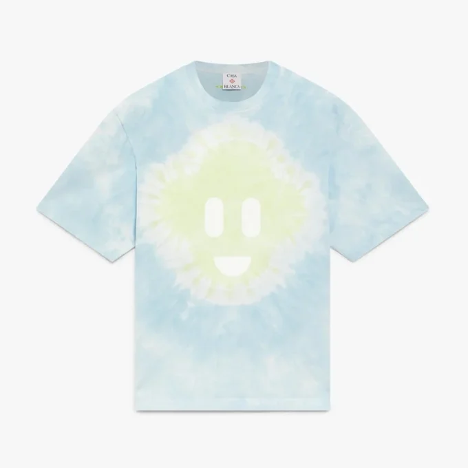 Blå tie-dye-oversized T-shirt med korta ärmar och CC Smile-tryck
