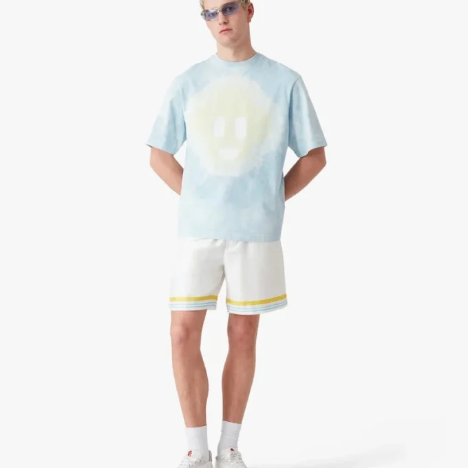 Blå tie-dye-oversized T-shirt med korta ärmar och CC Smile-tryck