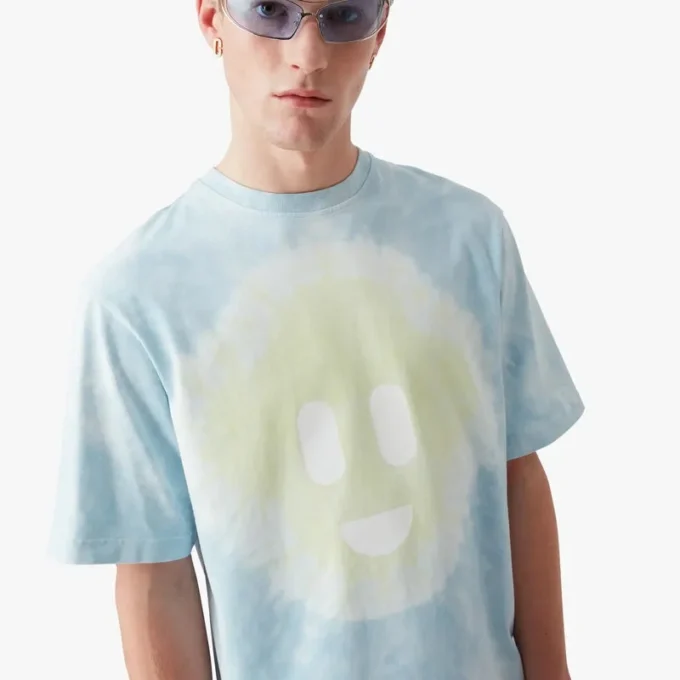 Blå tie-dye-oversized T-shirt med korta ärmar och CC Smile-tryck