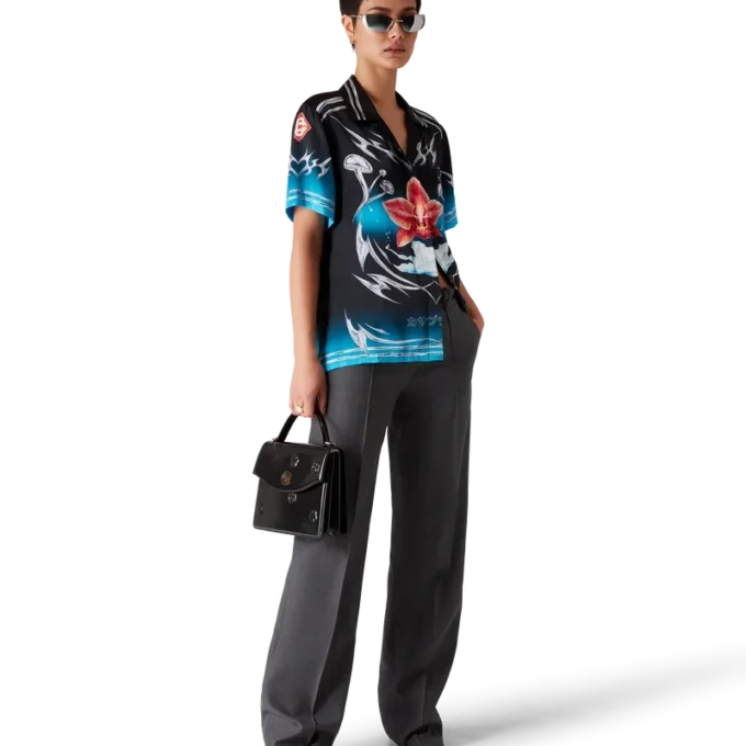 Blades kortärmad skjorta i silkesatin