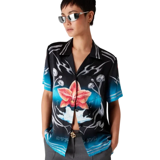 Blades kortärmad skjorta i silkesatin