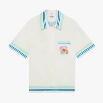 Blommig kortärmad silkeshorts med kubansk krage