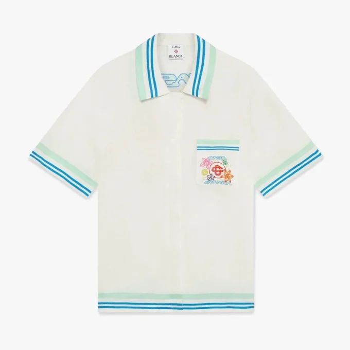 Blommig kortärmad silkeshorts med kubansk krage