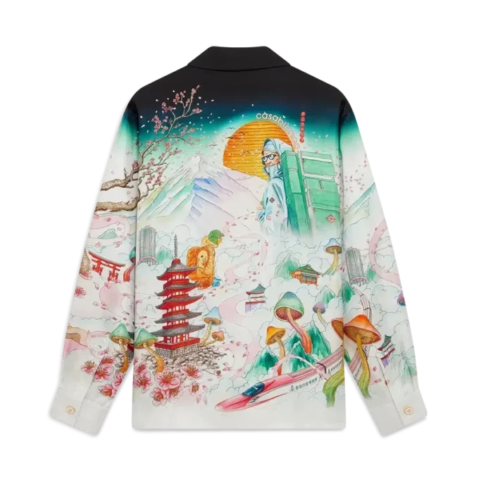 Blommig långärmad skjorta i silketwill