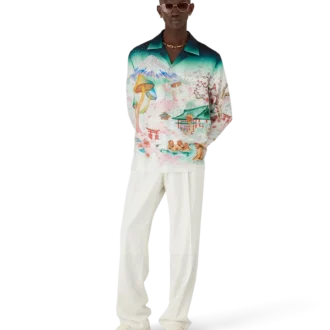 Blommig långärmad skjorta i silketwill