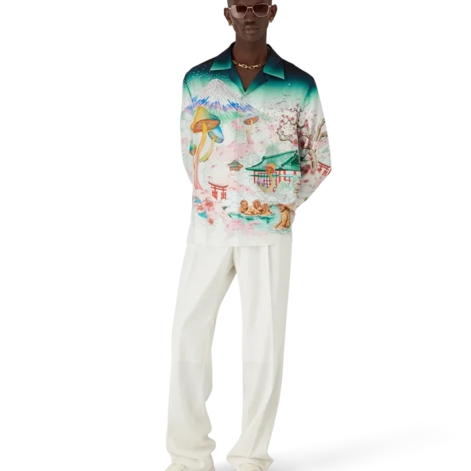 Blommig långärmad skjorta i silketwill