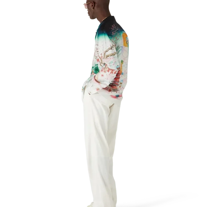 Blommig långärmad skjorta i silketwill