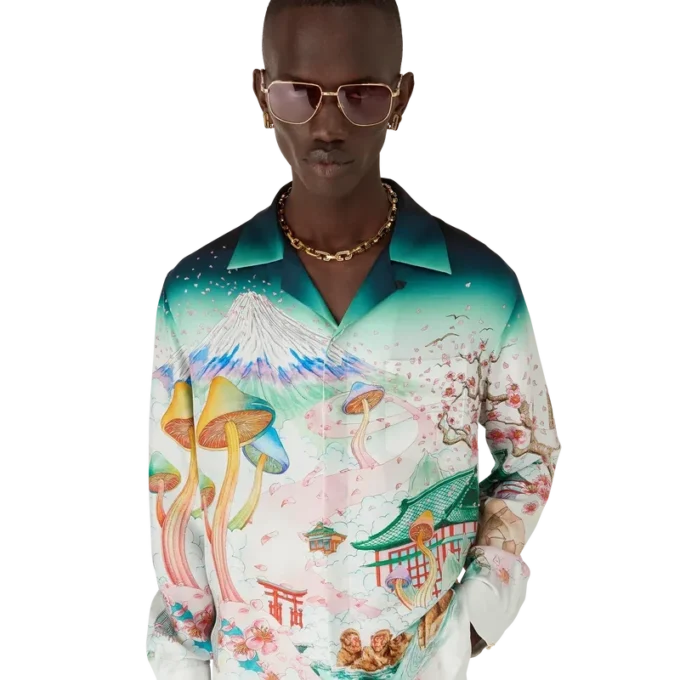 Blommig långärmad skjorta i silketwill