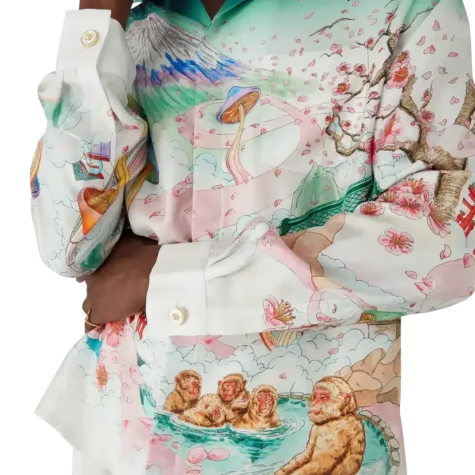 Blommig långärmad skjorta i silketwill