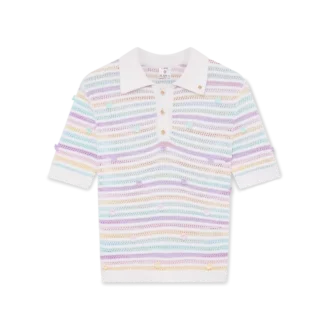 Blommig randig bomullspikétröja i virkat