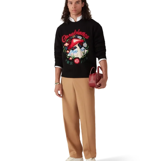 Bomullströja med broderad svamp