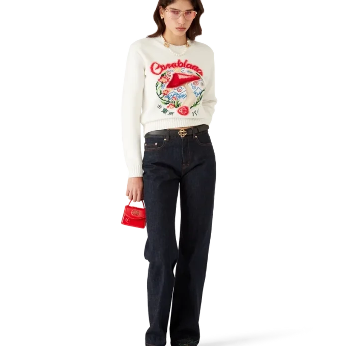 Bomullströja med broderad svamp