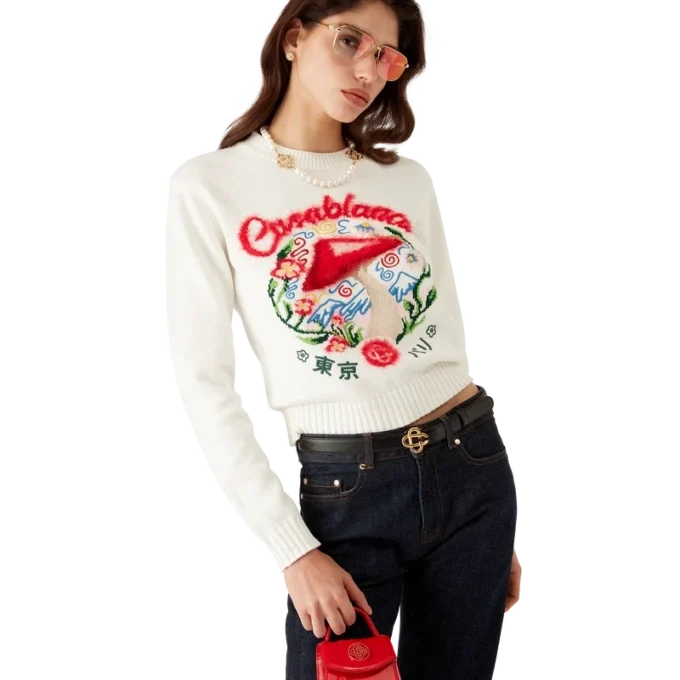 Bomullströja med broderad svamp