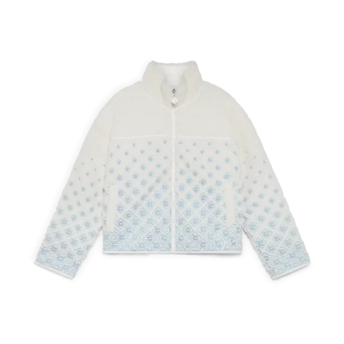 Broderad kort fleecejacka med gradientmonogram