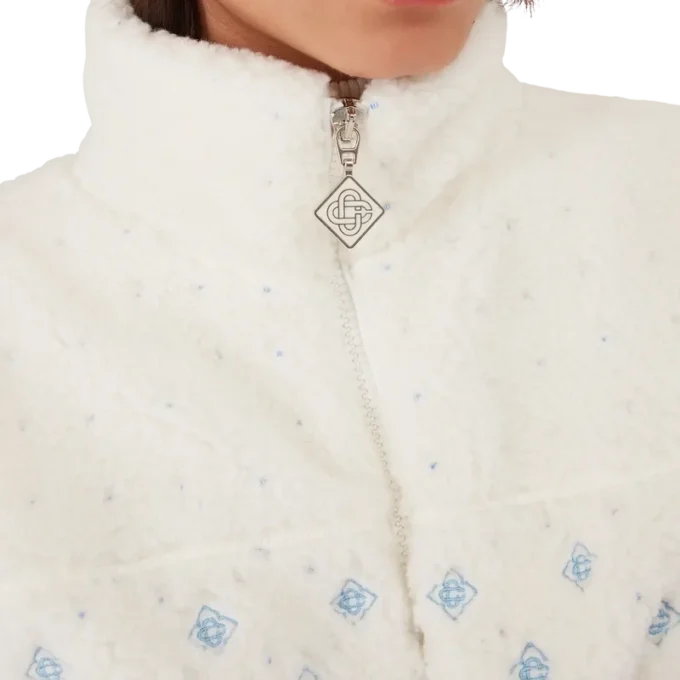 Broderad kort fleecejacka med gradientmonogram