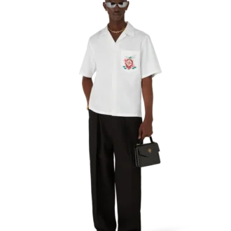 Broderad kortärmad skjorta i bomullspoplin