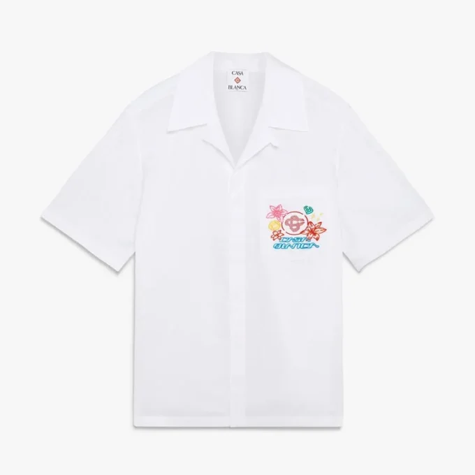 Broderad kortärmad skjorta med Collage D’icones Graphiques