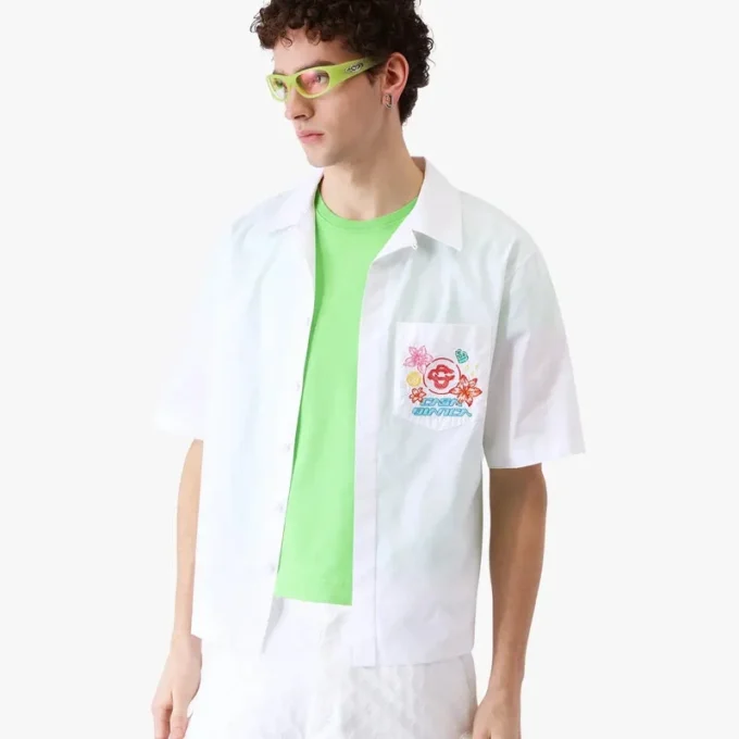 Broderad kortärmad skjorta med Collage D’icones Graphiques