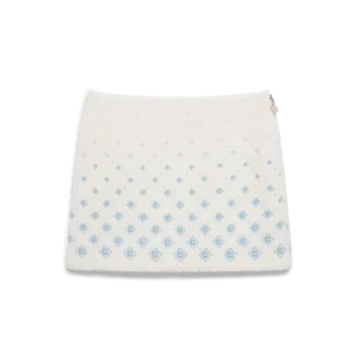 Broderad minikjol i fleece med monogram i ton-i-ton-mönster