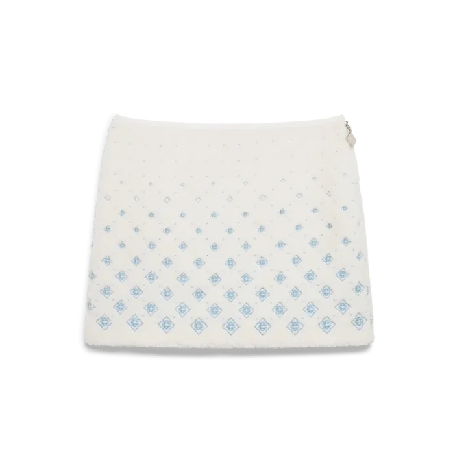 Broderad minikjol i fleece med monogram i ton-i-ton-mönster