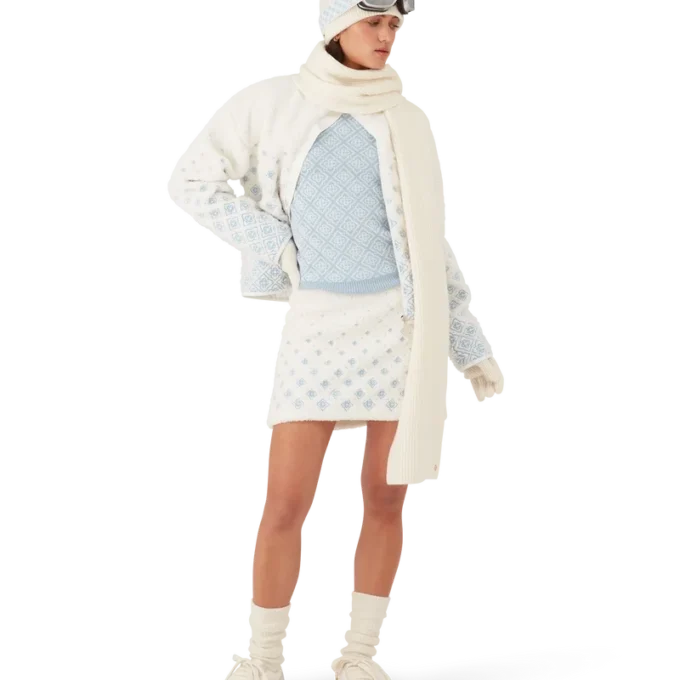 Broderad minikjol i fleece med monogram i ton-i-ton-mönster