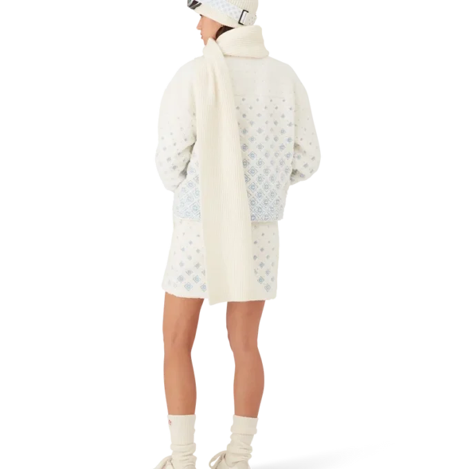 Broderad minikjol i fleece med monogram i ton-i-ton-mönster