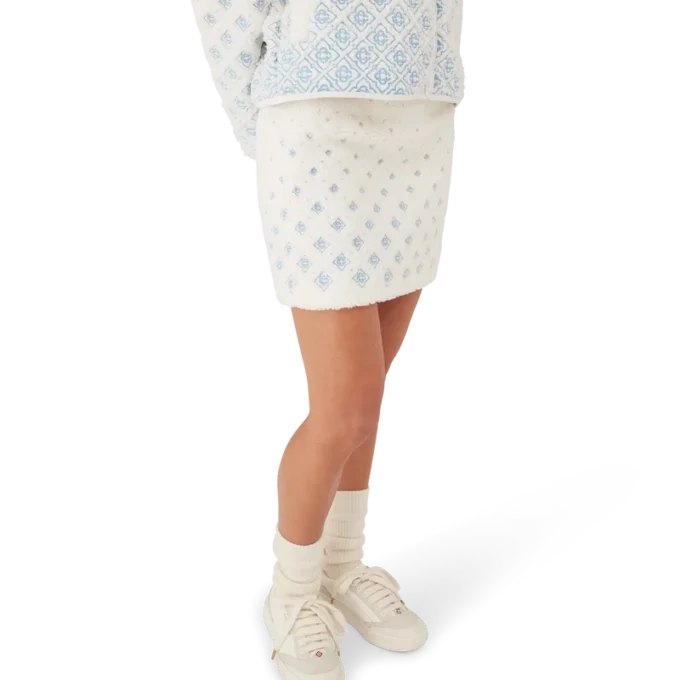 Broderad minikjol i fleece med monogram i ton-i-ton-mönster