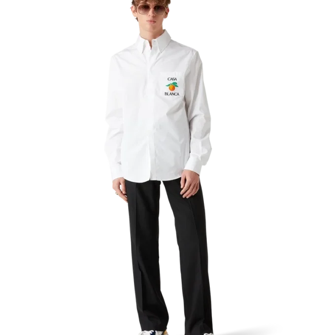 Broderad orange oxfordskjorta