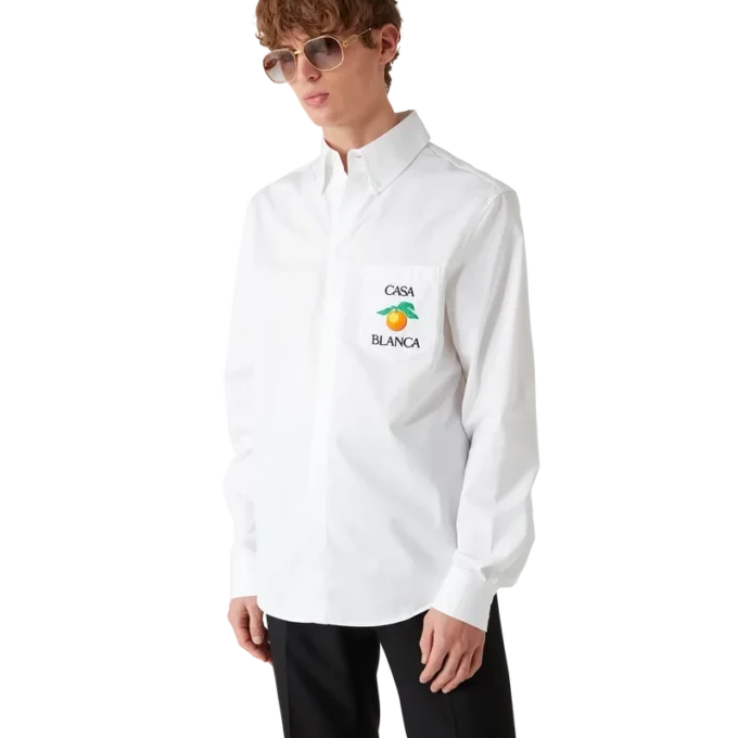 Broderad orange oxfordskjorta