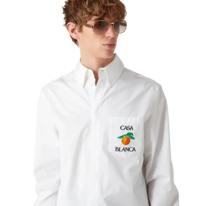 Broderad orange oxfordskjorta