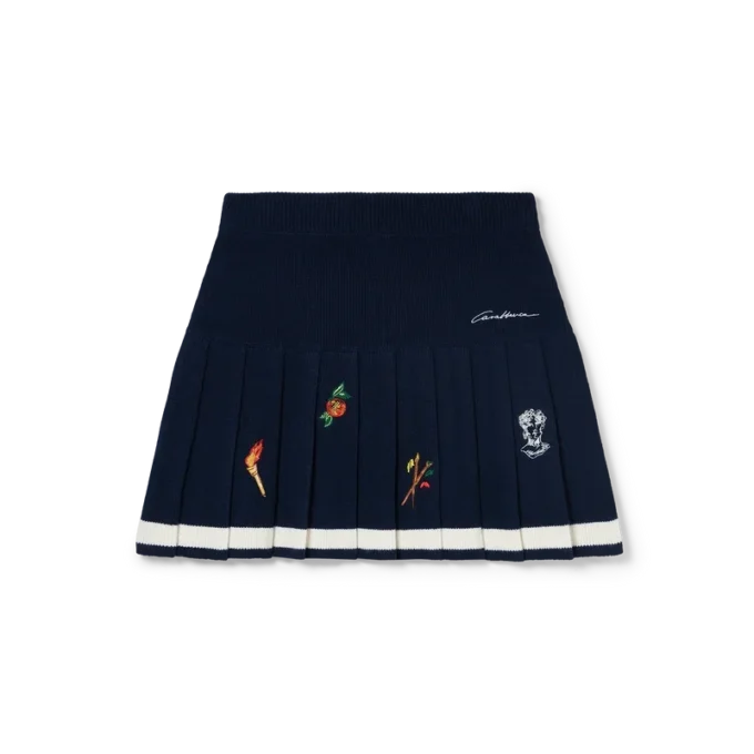 Broderad plisserad kjol i ull och kashmir