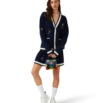 Broderad plisserad kjol i ull och kashmir