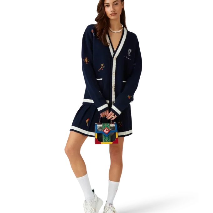 Broderad plisserad kjol i ull och kashmir