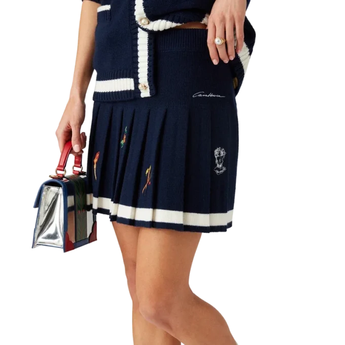 Broderad plisserad kjol i ull och kashmir