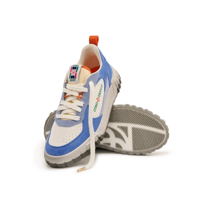 Court-sneakers för damer i vitt och blått