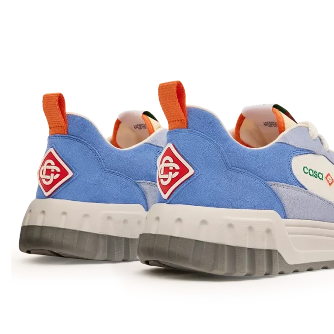 Court-sneakers för damer i vitt och blått