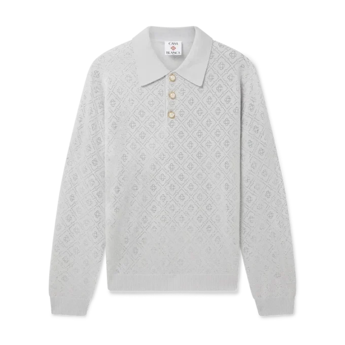 Crystal Monogram Knit Polo Shirt