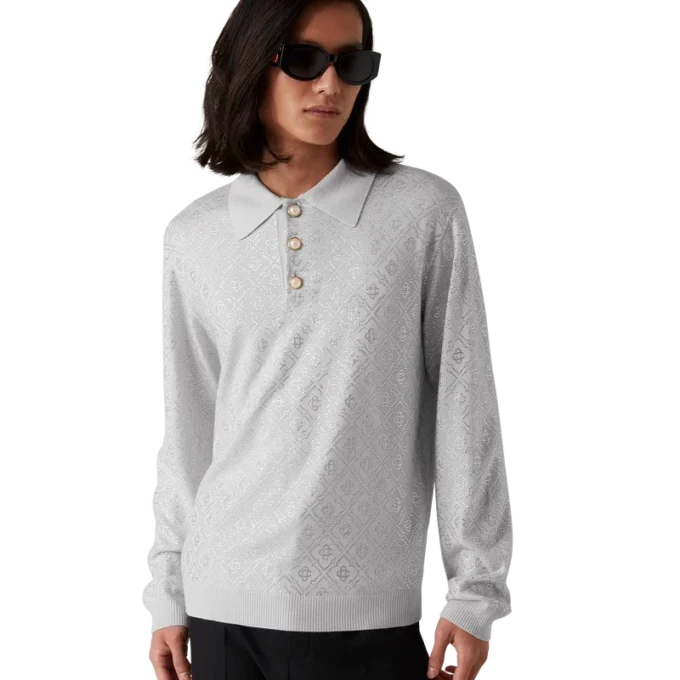 Crystal Monogram Knit Polo Shirt