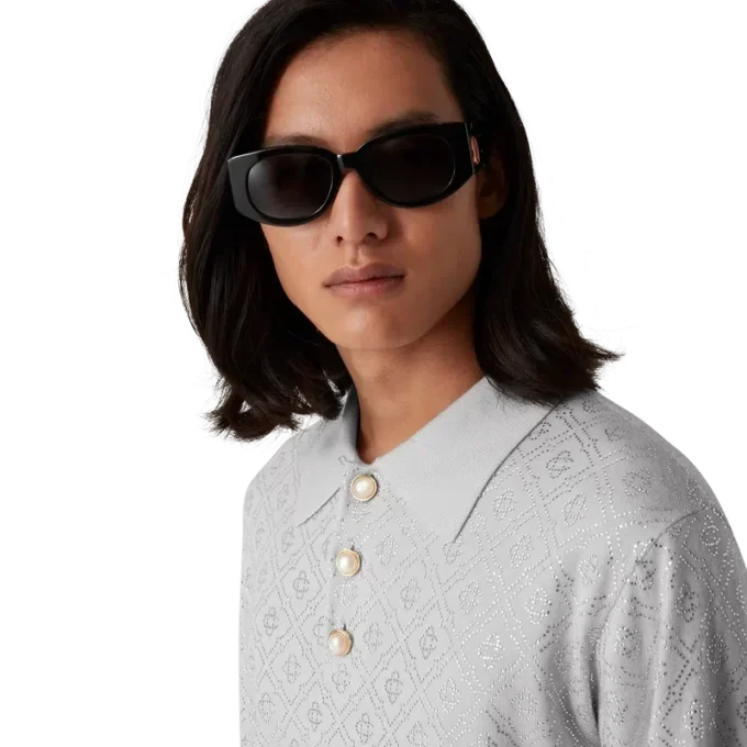 Crystal Monogram Knit Polo Shirt