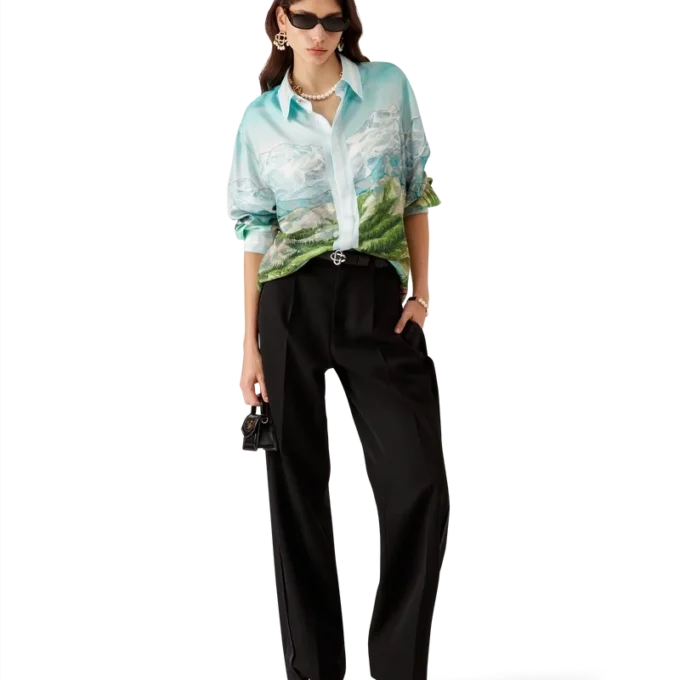 Dalmatian a La Montange långärmad silkesskjorta