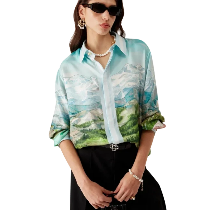 Dalmatian a La Montange långärmad silkesskjorta