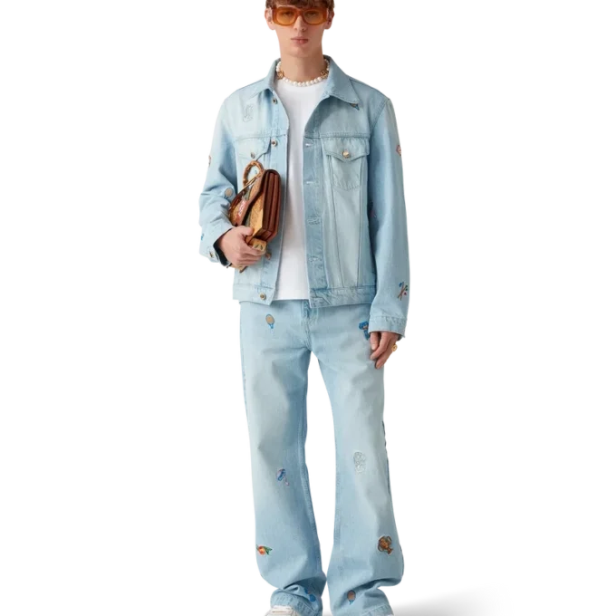 Denimjacka med broderat motiv Denimjacka med broderat motiv