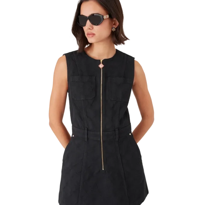 Denimklänning med monogram och dragkedja Denimklänning med monogram och dragkedja