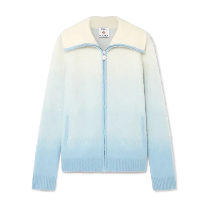 Fluffig mohairjacka med dragkedja och färgövergång Fluffig mohairjacka med dragkedja och färgövergång